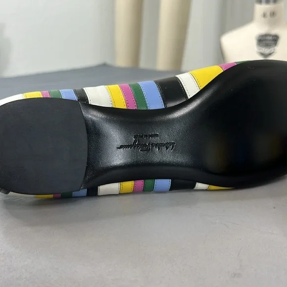 Salvatore Ferragamo Varina Rainbow Stripe Flats Bow Logo - Picture 7 of 13